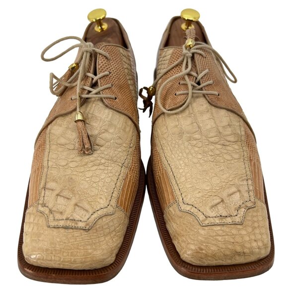 Exotic Alligator Lizard Dress Shoes Romana Men\'s 9 Tan Beige Square-toe Oxfords main image 9